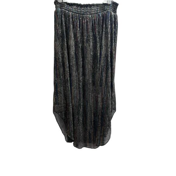Ramy Brook Lenon Metallic Multicolor Striped Pleated Midi length Skirt Sz med - Picture 5 of 15